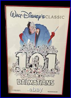 101 DALMATIANS Original Framed Art 39x25 Movie Poster R1991 WALT DISNEY/VTG
