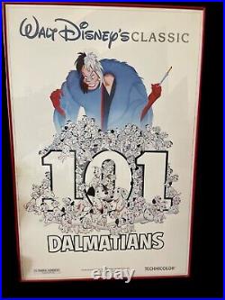 101 DALMATIANS Original Framed Art 39x25 Movie Poster R1991 WALT DISNEY/VTG