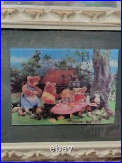 12 Walt Disney 3-D Holographic Lithograph Print Framed Art Vintage Rare Good Con