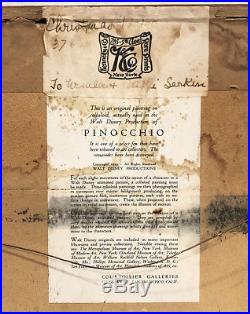 1939 Original Walt Disney PINOCCHIO Production Cel Courvoisier Art label framed