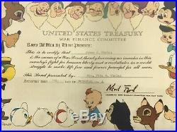 1944 Walt Disney United States Treasury War Finance Committee Framed Certificate
