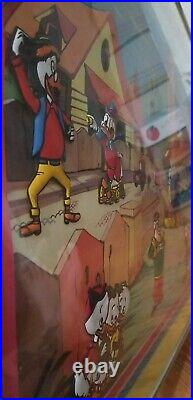 1960s Italian Walt Disney patuzzi Plasteco 3D Figures on litho print framed RARE