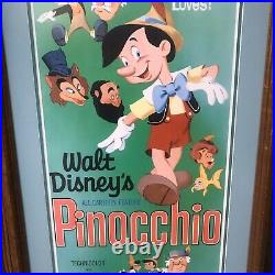 1971 Walt Disney Pinocchio Original Re-release Insert Poster Framed