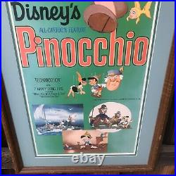 1971 Walt Disney Pinocchio Original Re-release Insert Poster Framed