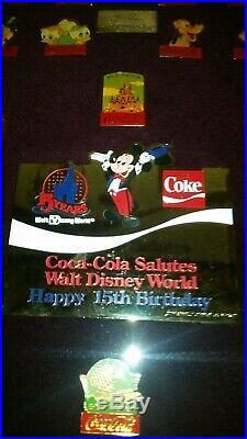 (1986)Coca-Cola Salutes Walt Disney World Happy 15th Birthday 60 Pin Framed Set
