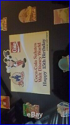 (1986)Coca-Cola Salutes Walt Disney World Happy 15th Birthday 60 Pin Framed Set