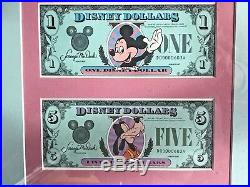 1987 Disney Dollar Mickey Goofy Walt Disney World Matched Set Framed 1st Day Isu
