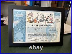 1998 Walt Disney Company Common Stock Certificate 2 Share Framed