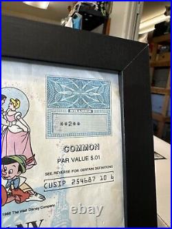 1998 Walt Disney Company Common Stock Certificate 2 Share Framed