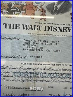 1998 Walt Disney Company Common Stock Certificate 2 Share Framed