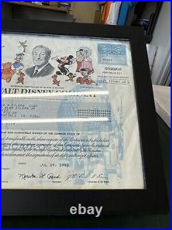 1998 Walt Disney Company Common Stock Certificate 2 Share Framed