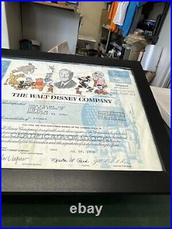 1998 Walt Disney Company Common Stock Certificate 2 Share Framed