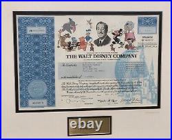 2002 Walt DISNEY Company Stock Certificate 1 One SHARE Framed And Matted