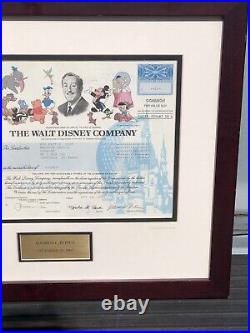 2002 Walt DISNEY Company Stock Certificate 1 One SHARE Framed And Matted