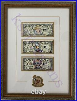 2005 $1 $5 $10 Disney Dollars FRAMED + Walt Pin + COA LE 100 Stitch SN A00000003