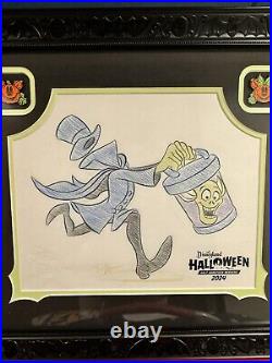 2024 runDisney Disneyland Halloween Weekend Hat Box Ghost Framed Art Sketch