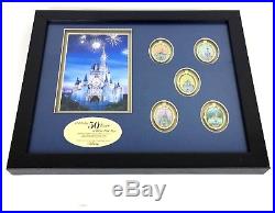 5 Disney Cinderella Castle Window Stain Glass Pin Framed 50th Anniversary RARE