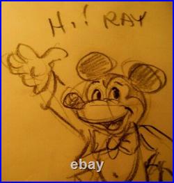 ANDY ENGMAN WALT DISNEY PENCIL DRAWING MICKEY MOUSE SINGED WithCARD FRAMED RARE