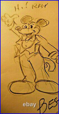 ANDY ENGMAN WALT DISNEY PENCIL DRAWING MICKEY MOUSE SINGED WithCARD FRAMED RARE