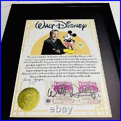 Authentic Walt Disney Autograph Signed Disneyland Ticket Framed WithCOA 1960's