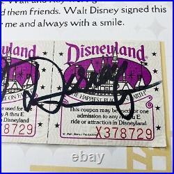 Authentic Walt Disney Autograph Signed Disneyland Ticket Framed WithCOA 1960's