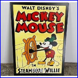 Authentic Walt Disneys Mickey Mouse in Steamboat Willie Framed Oil Painting