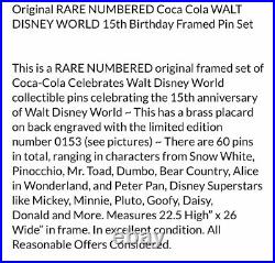 Coca-Cola (60p)Walt Disney World Happy 15th Birthday 60 Pin Framed Set 1986