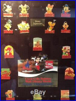 Coca-Cola Salutes Walt Disney World Happy 15th Birthday 60-Pin Framed Set 86 NR