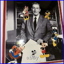 Disney 5 Pin Framed Set Walt & Friend Goofy Mickey Art Sketch Donald Pluto
