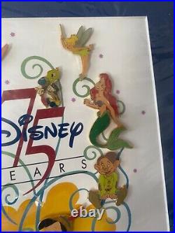 Disney 75 Years Of Love And Laughter Pin Collection Limited Edition Set Framed