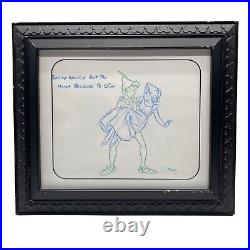 Disney Art Peter Pan & Wendy Sketch Stamp/Sign Mickey Black Frame 14x16 Collect