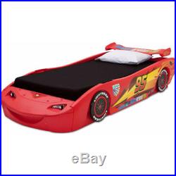 Disney Cars Lightning McQueen Twin Bed with Lights Kids Bedroom Durable Frame