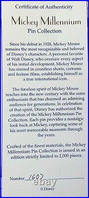 Disney MICKEY MILLENIUM Set of 6 Framed DISNEY PINS Steamboat Sorcerer LE# COA