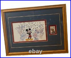Disney Mickey Celebration print with 6cent Walt stamp professionally Framed