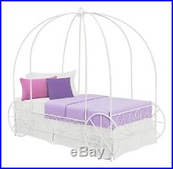 Disney Princess Metal Bed Frame Carriage Kids Girl White Twin Bedroom Cinderella