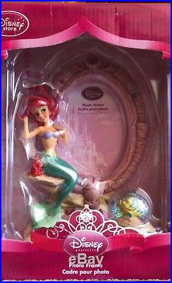 Disney Store Little Mermaid Ariel Snow Globe with Flounder 3x5 Picture Frame HTF