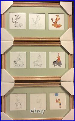 Disney Vintage Pooh Matte Framed Art 15x8 Prints 3x By 3 Very Hard to Find