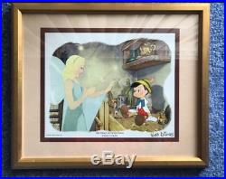 Disneyana Pinocchio with Fairy Vintage 1950's Very Rare Disney Print Framed