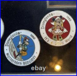 Disneyland 40 Years of Adventure FRAMED Set of 6 Vintage DISNEY PINS