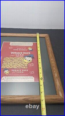 Early Donald Duck Corn Walt Disney Label/Advertisement, Collectible, Framed