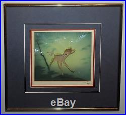 Framed Disney Production Cel on Courvoisier of Bambi inscribed by Walt Disney