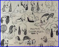 Framed Walt Disney 1937 Short Plutos Quinpuplets Model Sheet JL3
