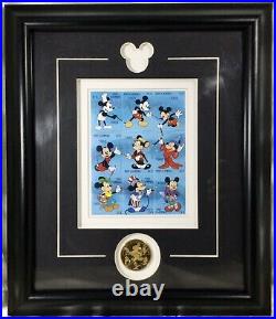 Framed Walt Disney Mickey Through The Years Exclusive Stamp & Bronze Medallion