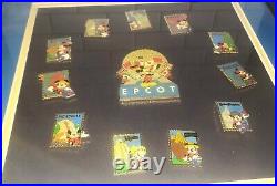 Framed Walt Disney World Epcot 15th Anniversary World Showcase 12 Pin Set #322