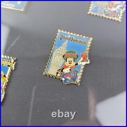 Framed Walt Disney World Epcot 15th Anniversary World Showcase 12 Pin Set #538