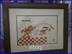 Garfield Lithograph Signed By Jim Dav Playful 1993 Garfield And Odie Framed