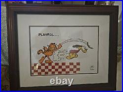 Garfield Lithograph Signed By Jim Dav Playful 1993 Garfield And Odie Framed