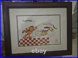 Garfield Lithograph Signed By Jim Dav Playful 1993 Garfield And Odie Framed