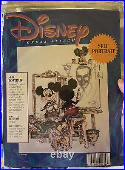 Genuine DISNEY Counted Cross Stitch Kit SELF PORTRAIT Mickey, Walt NEW