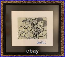 HAPPY MICKEY MOUSE & PLUTO mated, mounted and framed signed Walt Disney Etching